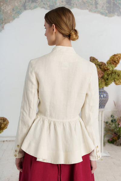 Peplum Jacket, Twill Linen, Milky Herringbone
#color_milky-herringbone