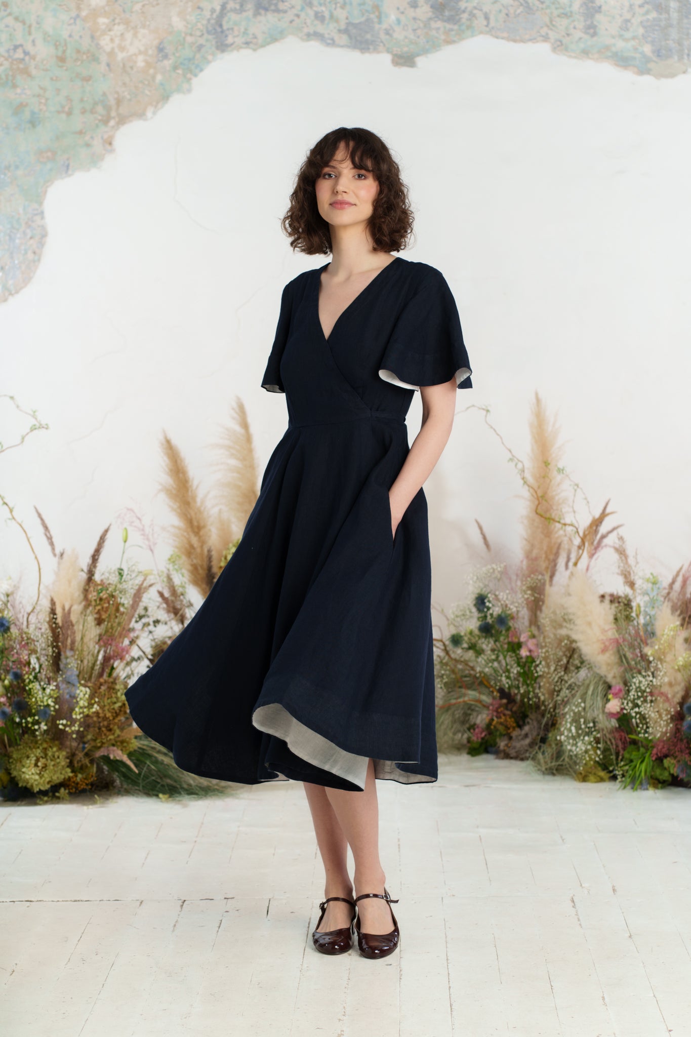 Wrap Dress, Butterfly Sleeve, Night Navy
#color_night-navy