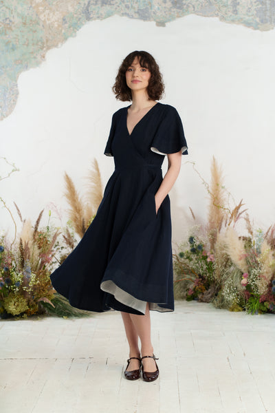 Wrap Dress, Butterfly Sleeve, Night Navy
#color_night-navy