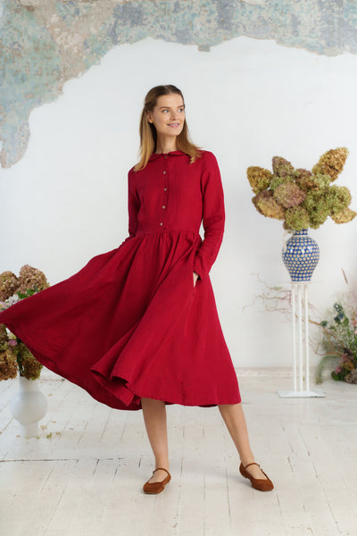 Classic Dress, Long Sleeve, Red Poppy#color_red-poppy