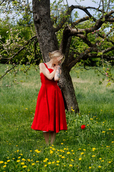 Pinafore Dress, Sleeveless, Cherry Red
#color_cherry-red