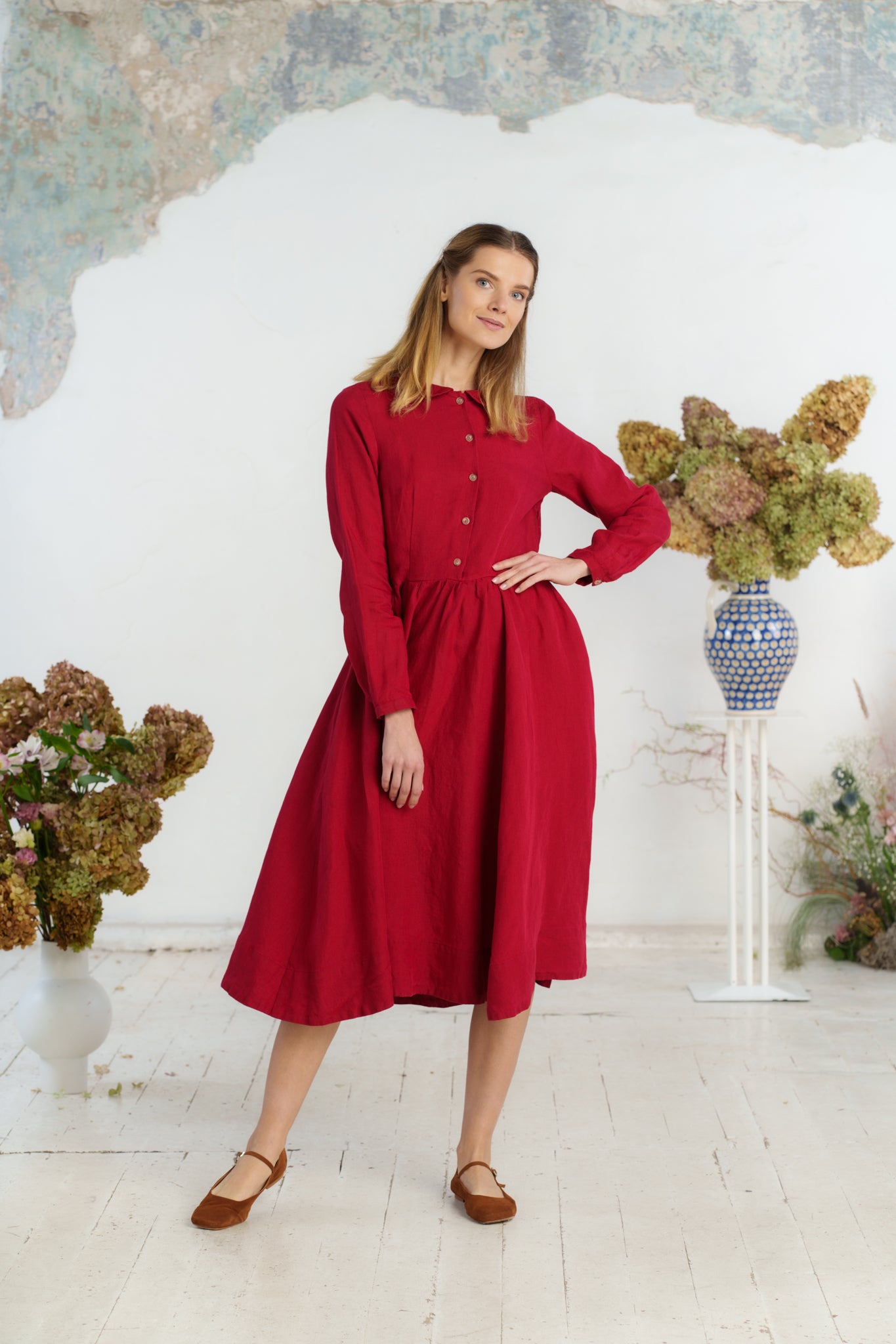 Classic Dress, Long Sleeve, Red Poppy#color_red-poppy