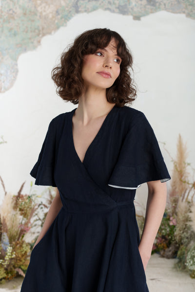 Wrap Dress, Butterfly Sleeve, Night Navy
#color_night-navy