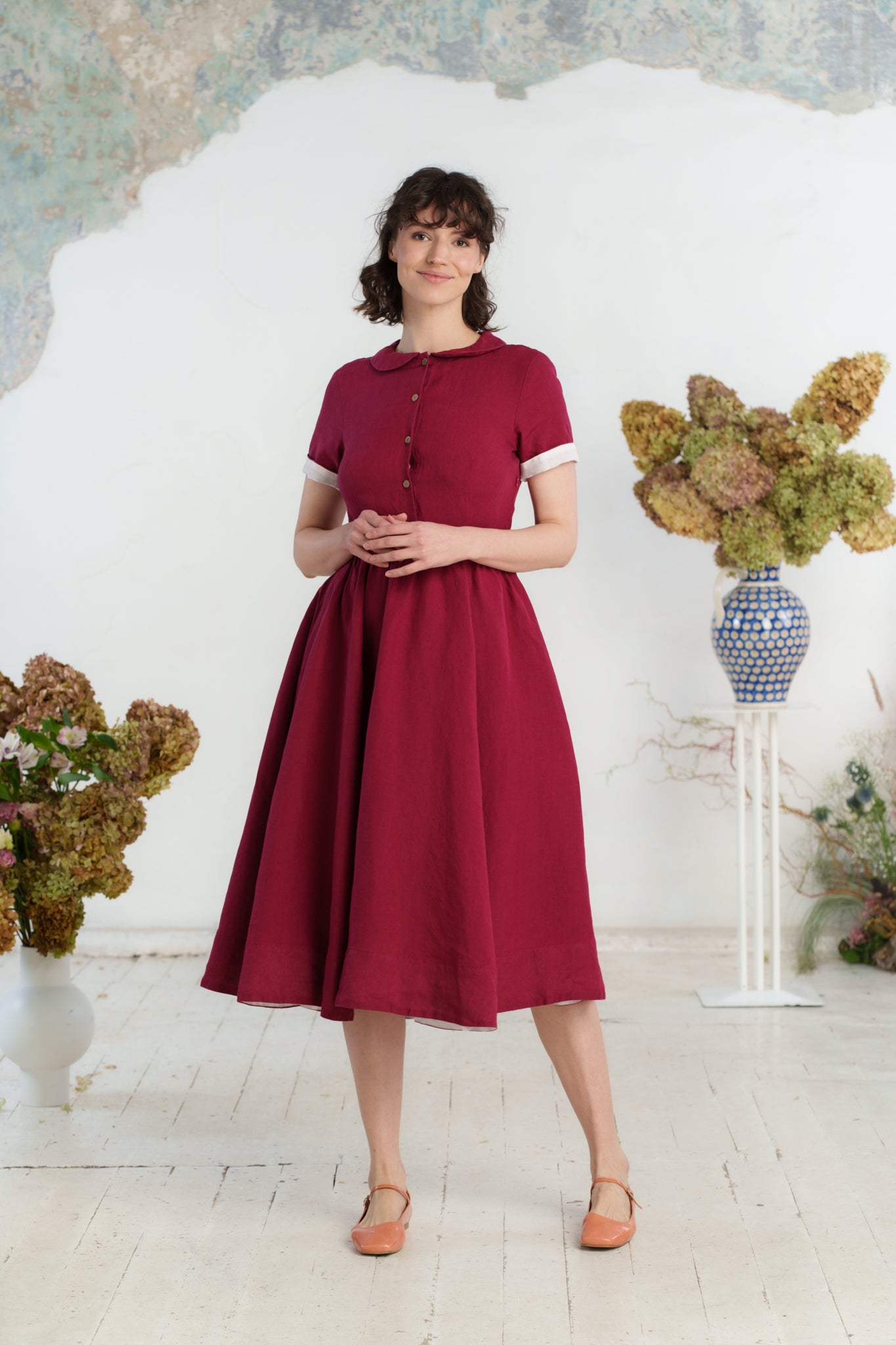 Classic Dress, Short Sleeve, Marsala Red#color_marsala-red