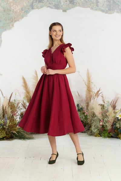 Diane Dress, Ruffle Sleeve, Marsala Red
#color_marsala-red