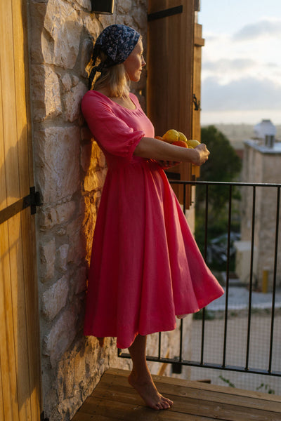 Carmen Dress, 3/4 Sleeve, Peony Pop
#color_peony-pop