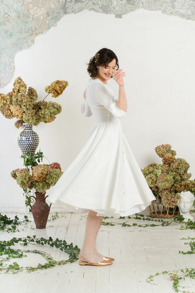 Ophelia Dress, 3/4 Sleeve, White Magnolia