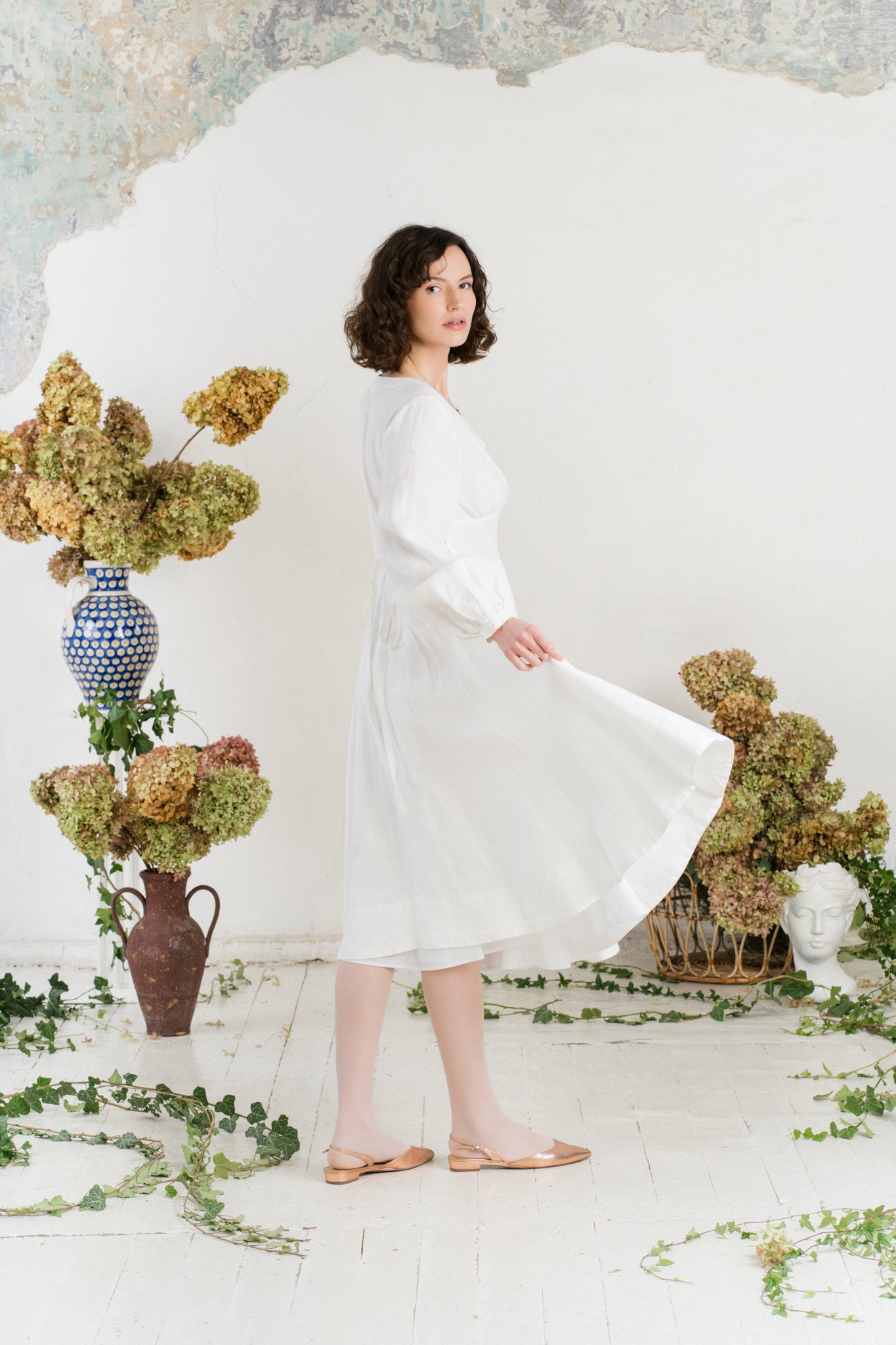 Diane Dress, Long Sleeve, White Magnolia