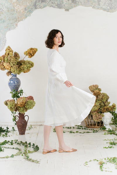 Diane Dress, Long Sleeve, White Magnolia