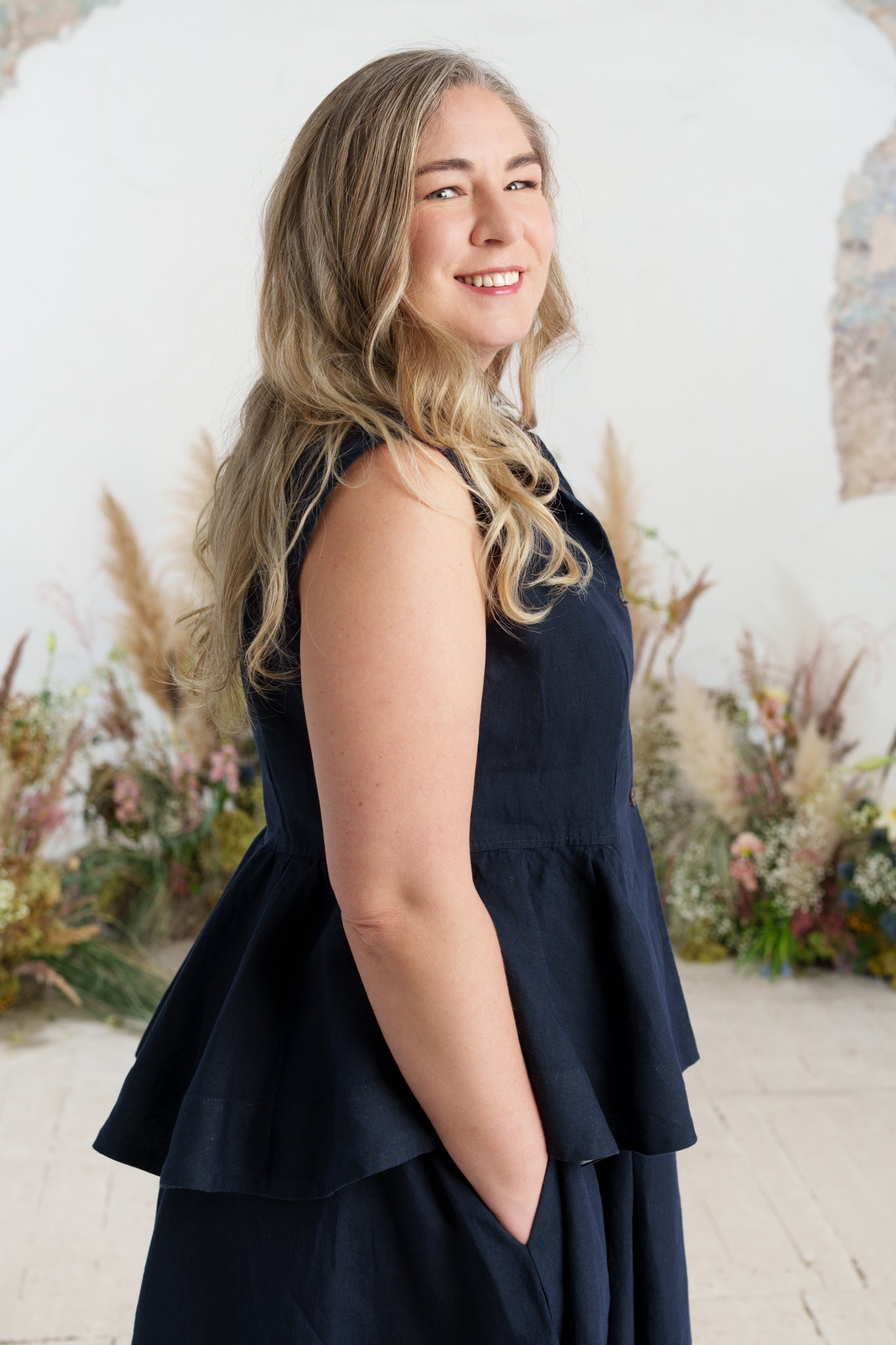 Peplum Vest, Sleeveless, Night Navy#color_night-navy