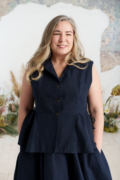 Peplum Vest, Sleeveless, Night Navy#color_night-navy