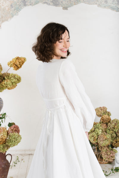 Diane Dress, Long Sleeve, White Magnolia