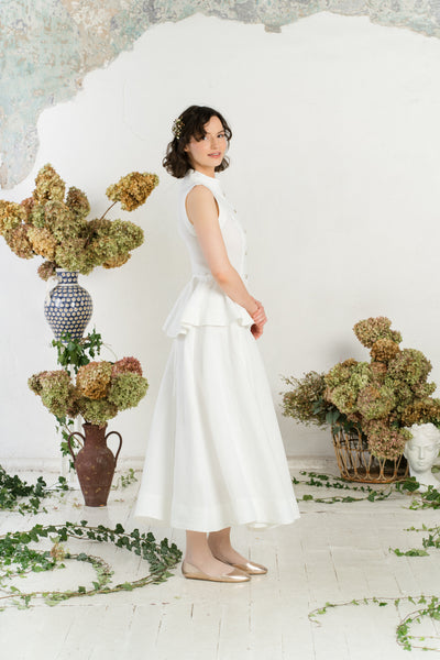 Peplum Vest, Sleeveless, White Magnolia