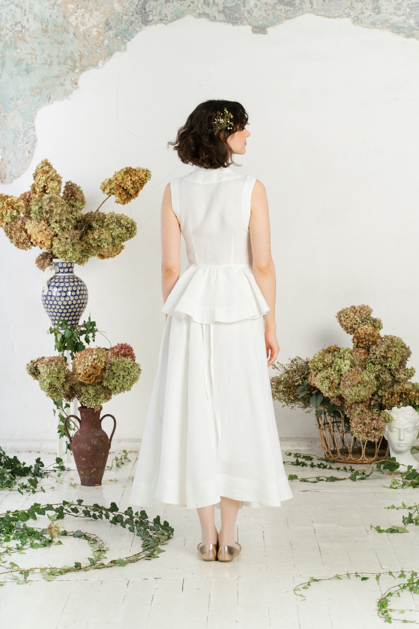 Peplum Vest, Sleeveless, White Magnolia