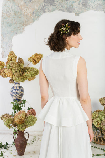 Peplum Vest, Sleeveless, White Magnolia