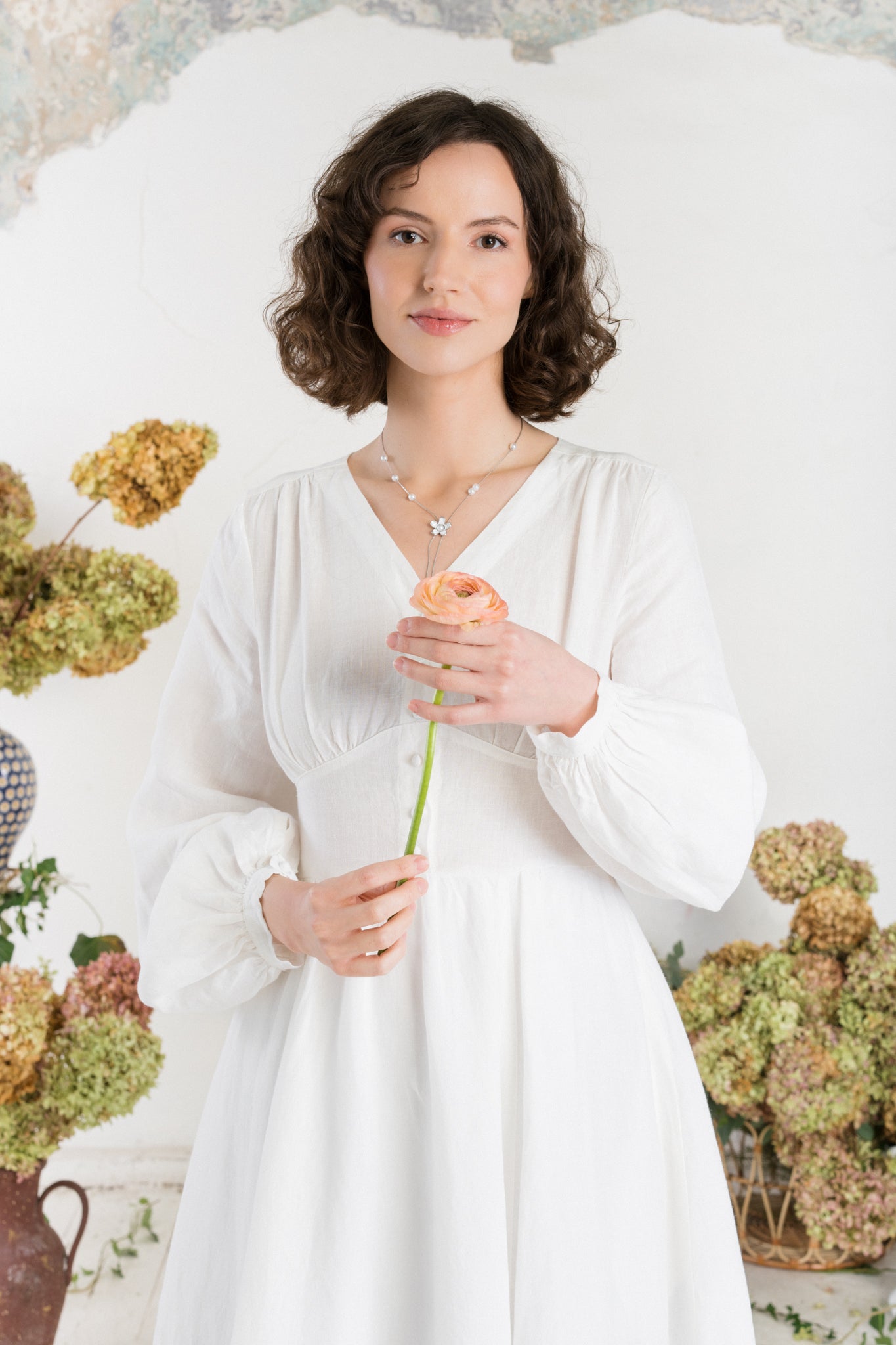 Diane Dress, Long Sleeve, White Magnolia