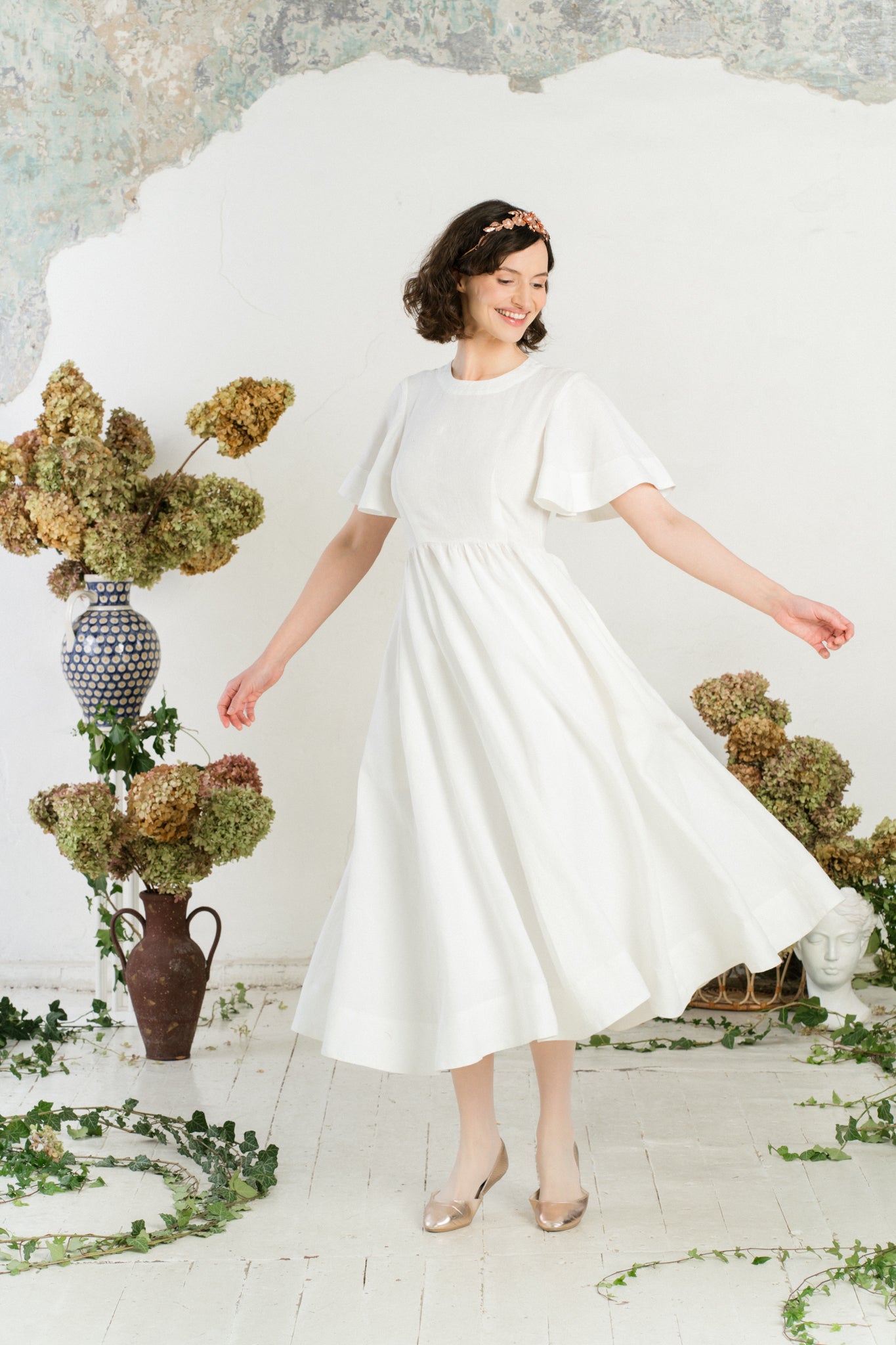 Maxi Butterfly Sleeve  Dress, Short Sleeve, White Magnolia