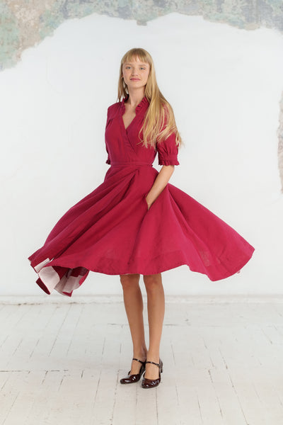 Darcy Dress, Short Sleeve, Marsala Red#color_marsala-red