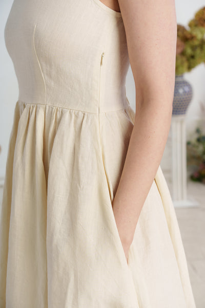 Amelia Dress, Sleeveless, Hemp#color_milky-white