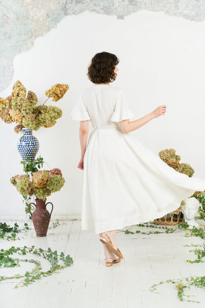Maxi Wrap Dress, Butterfly Sleeve, White Magnolia