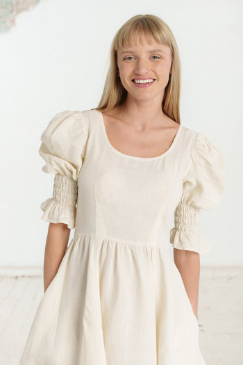 Mini Rebecca Dress, Short Sleeve, Milky White#color_milky-white