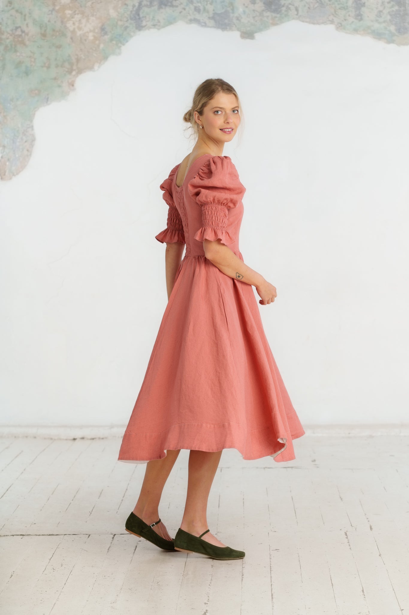 Rebecca Dress, Short Sleeve, Vintage Pink#color_vintage-pink