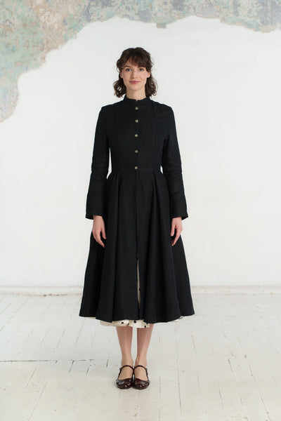Victorian Coat, Twill Linen, Black Herringbone#color_black-herringbone