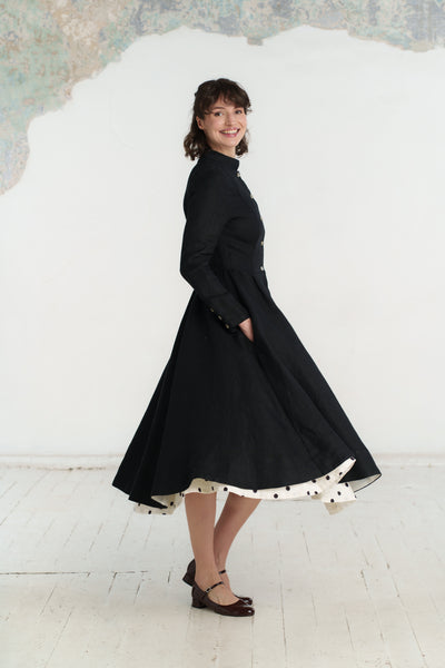 Victorian Coat, Twill Linen, Black Herringbone#color_black-herringbone