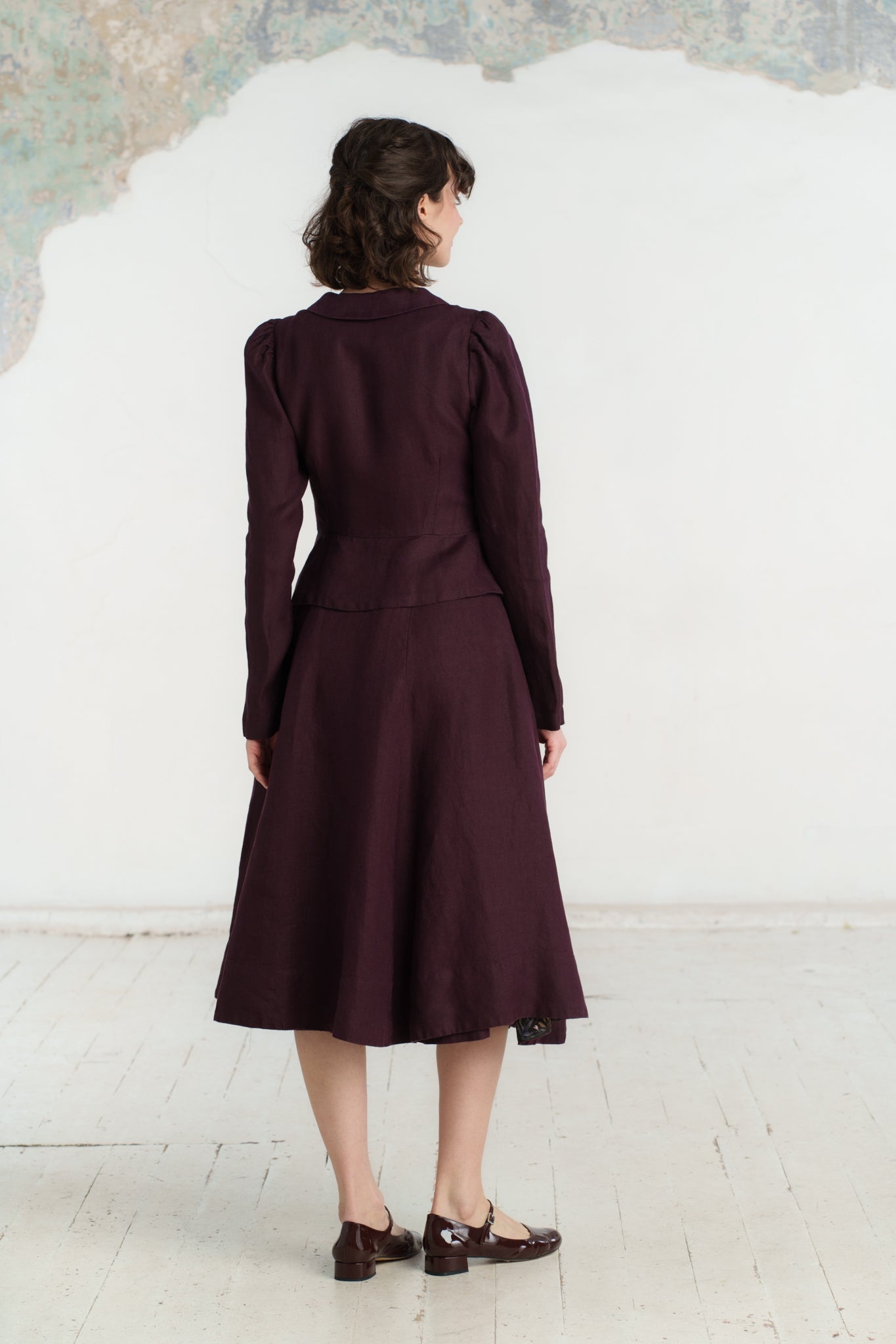 Elizabeth Coat, Long Sleeve, Twill Linen, Royal Grape#color_royal-grape