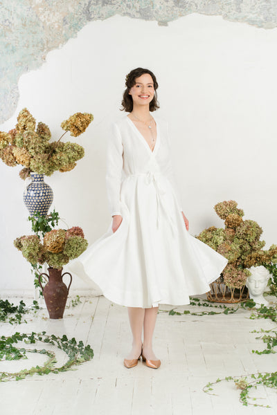 Wrap Dress, Long Sleeve, White Magnolia