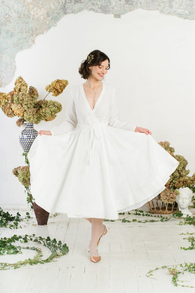 Wrap Dress, Long Sleeve, White Magnolia