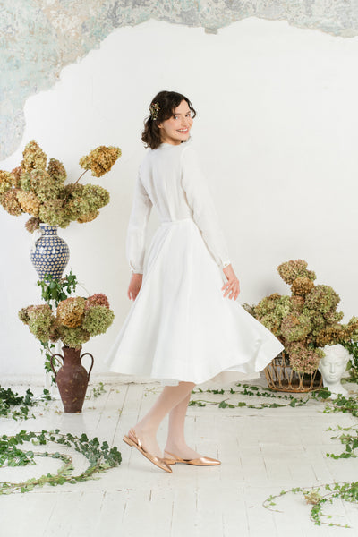 Wrap Dress, Long Sleeve, White Magnolia