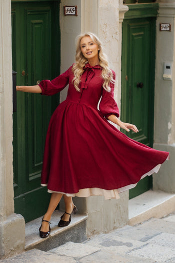 Jasmine Dress, 3/4 Sleeve, Marsala Red
#color_marsala-red