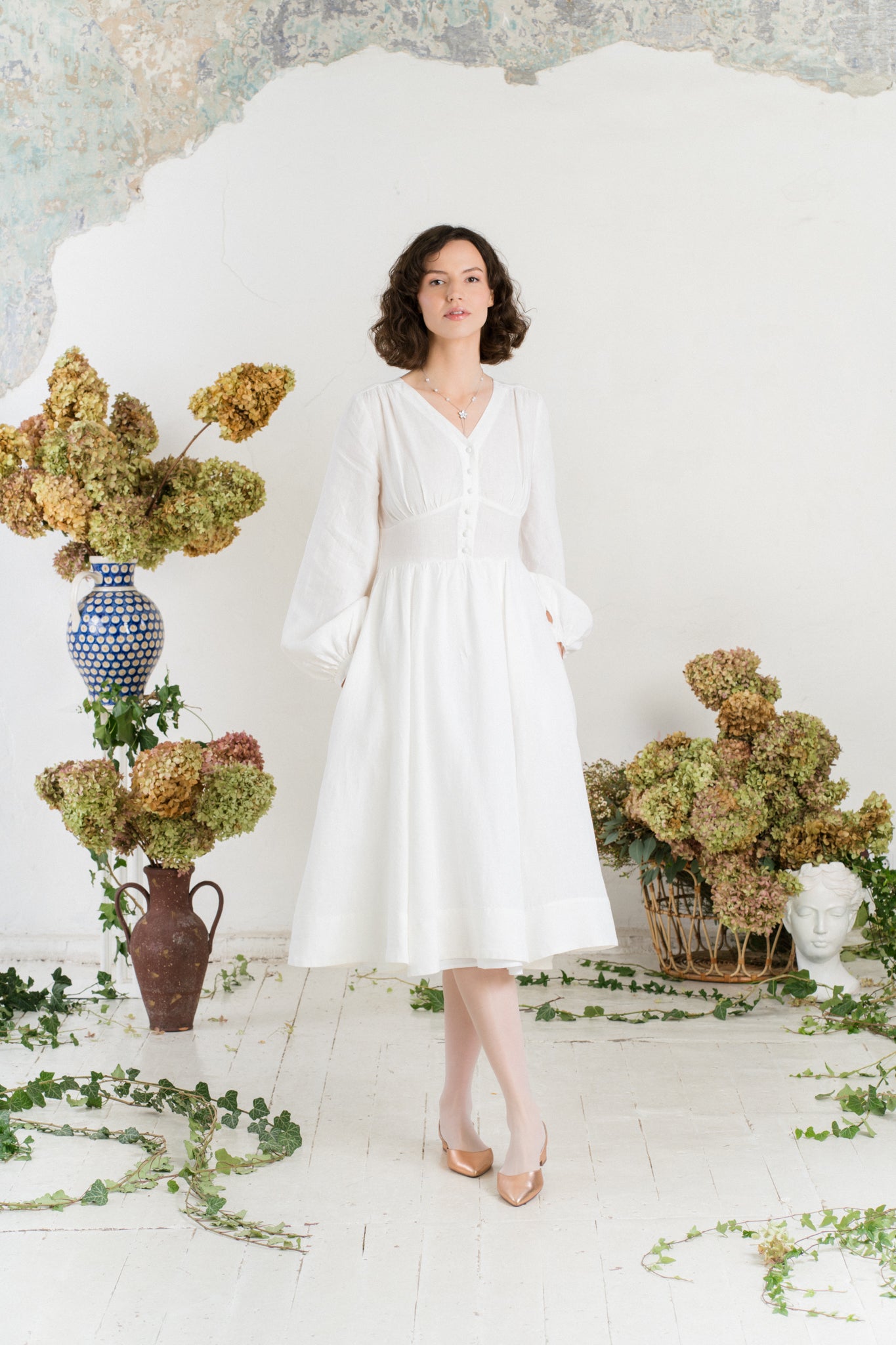 Diane Dress, Long Sleeve, White Magnolia
