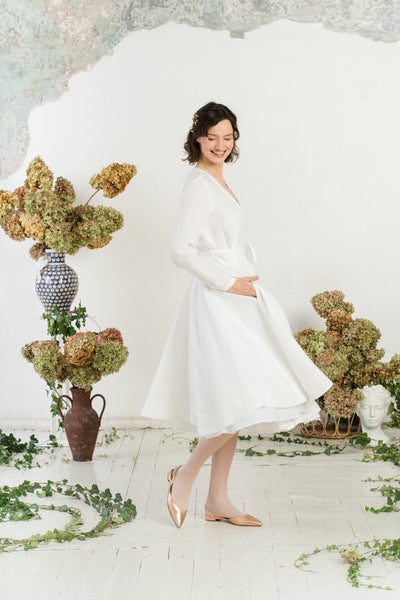 Wrap Dress, Long Sleeve, White Magnolia