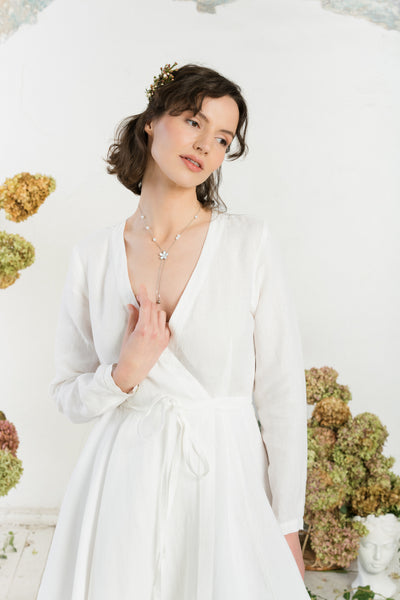 Wrap Dress, Long Sleeve, White Magnolia