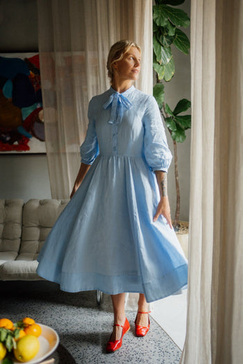 Jasmine Dress, 3/4 Sleeve, Skye Blue
#color_skye-blue