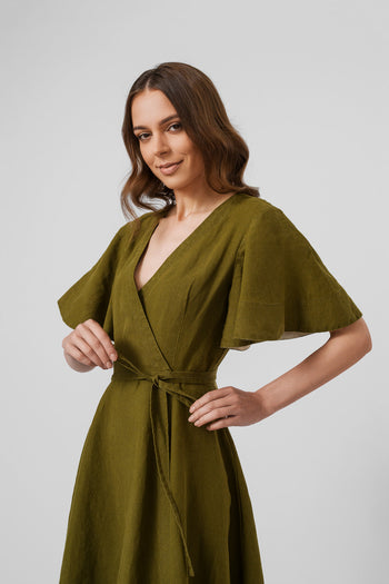 Wrap Dress, Butterfly Sleeve, Rosemary Green#color_rosemary-green