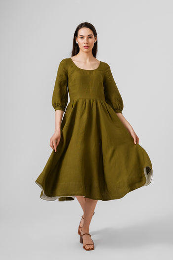 Carmen dress, 3/4 sleeves#color_rosemary-green