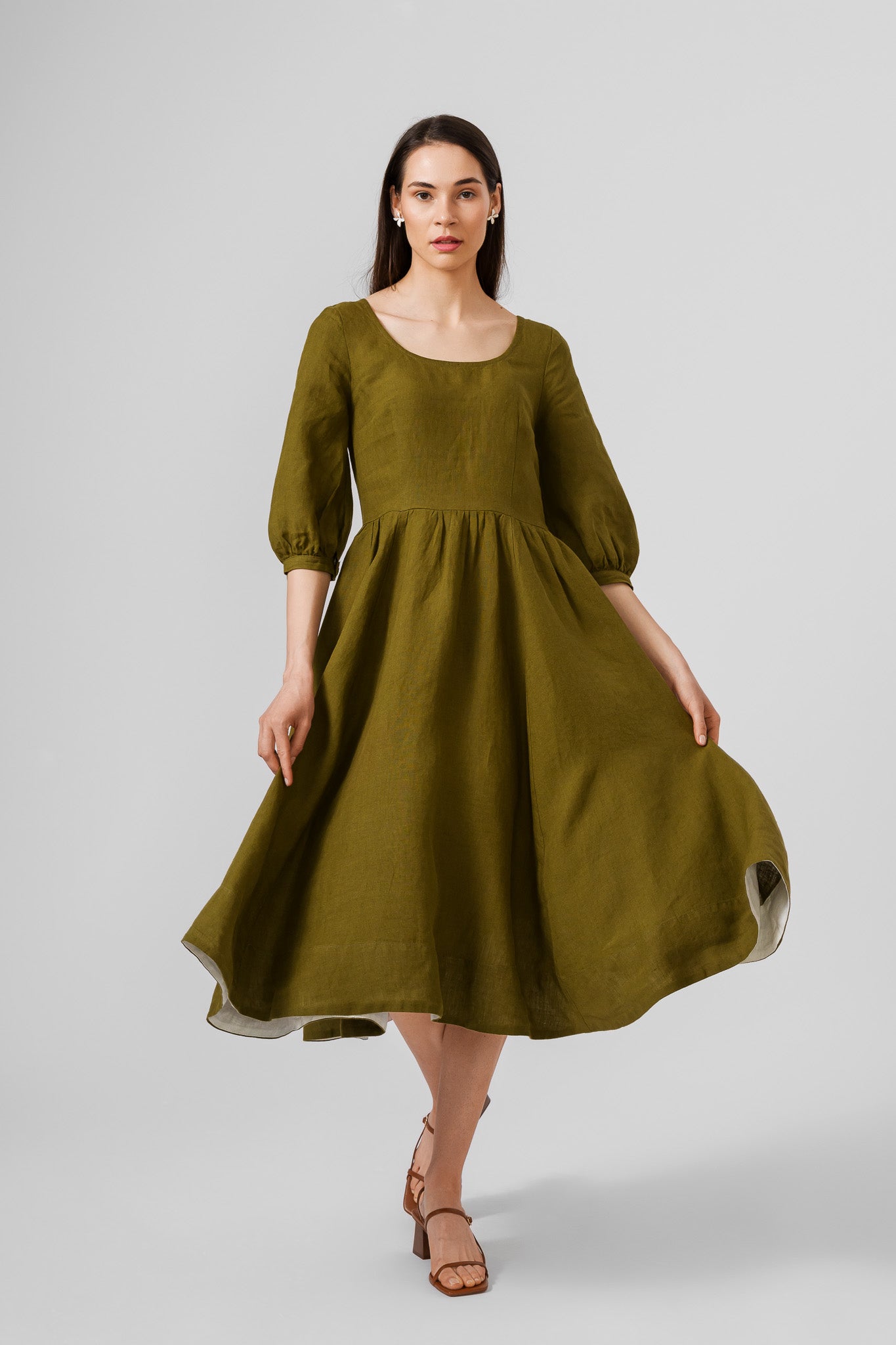 Carmen dress, 3/4 sleeves,#color_rosemary-green