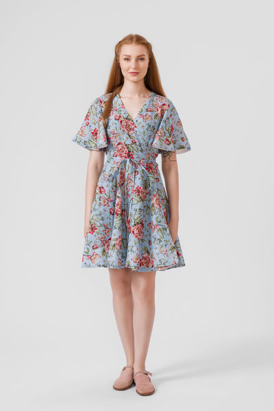 Mini Wrap Dress, Butterfly Sleeve, Blue Romance#color_blue-romance