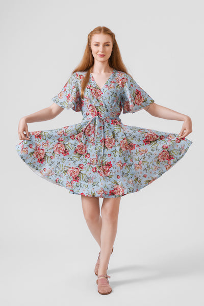 Mini Wrap Dress, Butterfly Sleeve, Blue Romance#color_blue-romance