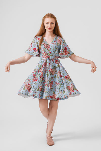 Mini Wrap Dress, Butterfly Sleeve, Blue Romance#color_blue-romance