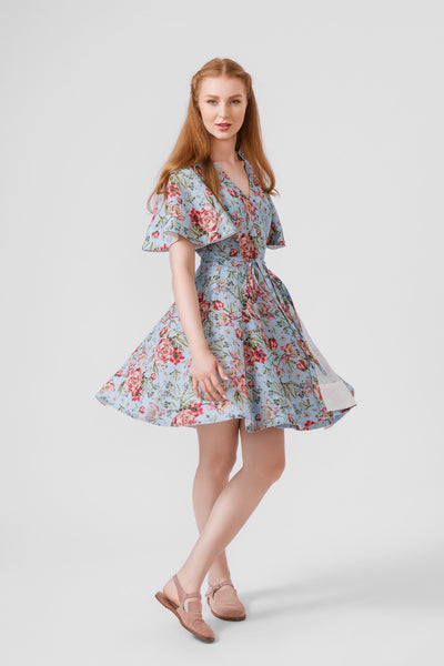 Mini Wrap Dress, Butterfly Sleeve, Blue Romance#color_blue-romance