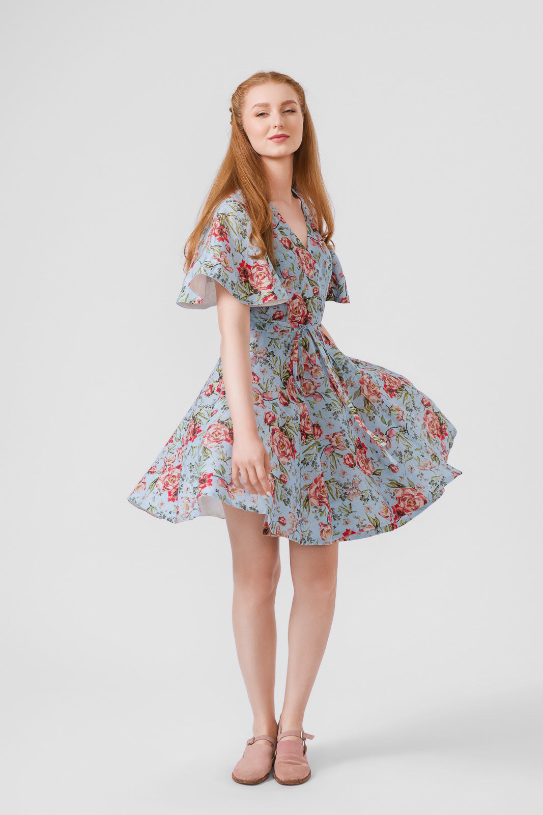 Mini Wrap Dress, Butterfly Sleeve, Blue Romance#color_blue-romance
