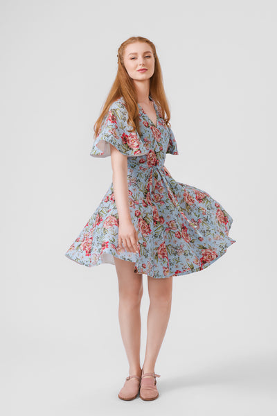 Mini Wrap Dress, Butterfly Sleeve, Blue Romance#color_blue-romance