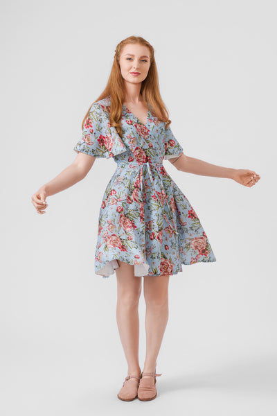 Mini Wrap Dress, Butterfly Sleeve, Blue Romance#color_blue-romance