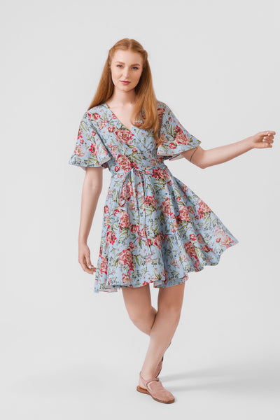 Mini Wrap Dress, Butterfly Sleeve, Blue Romance#color_blue-romance