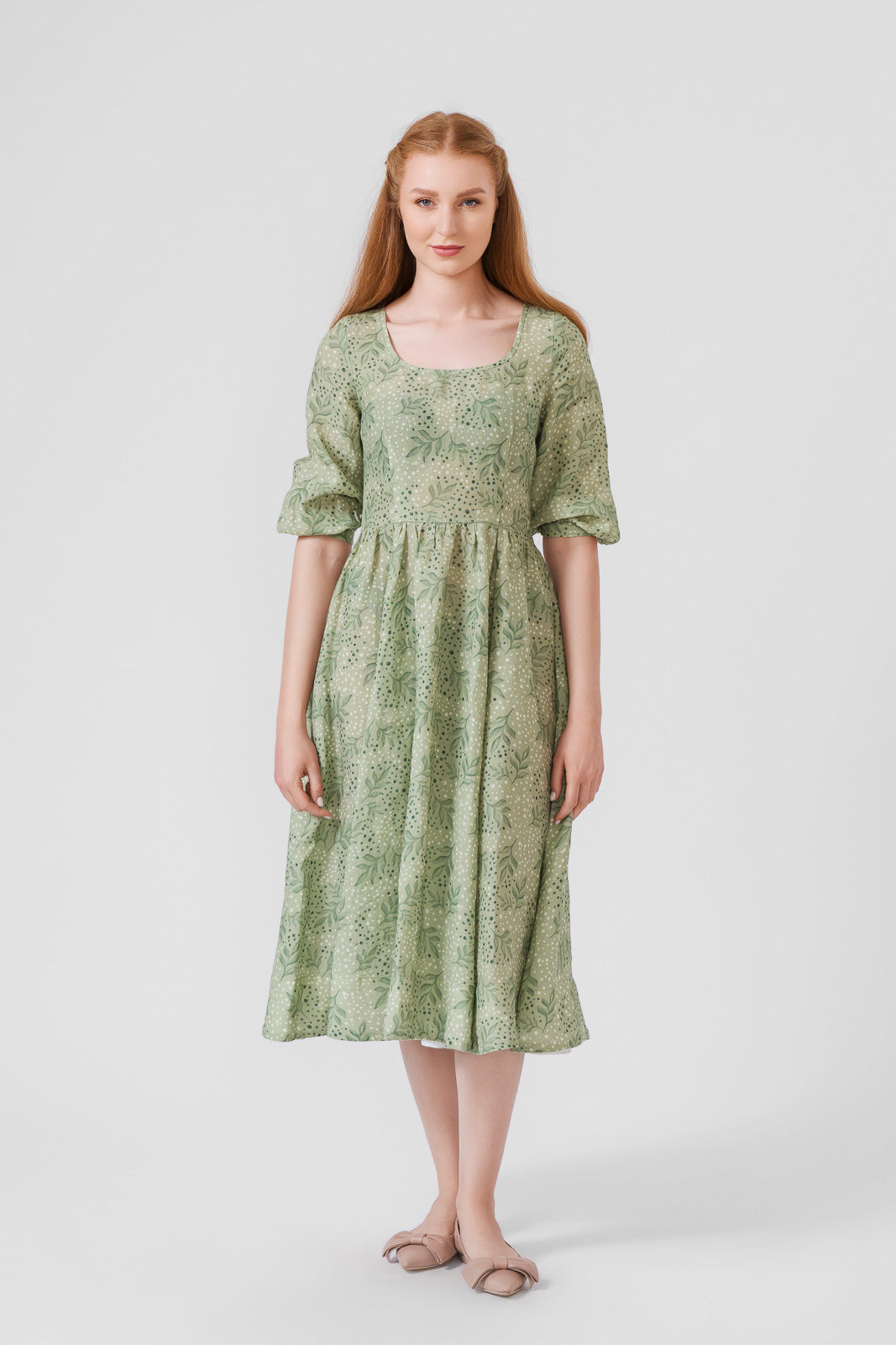 Carmen dress, 3/4 sleeves, #color_forest-fern