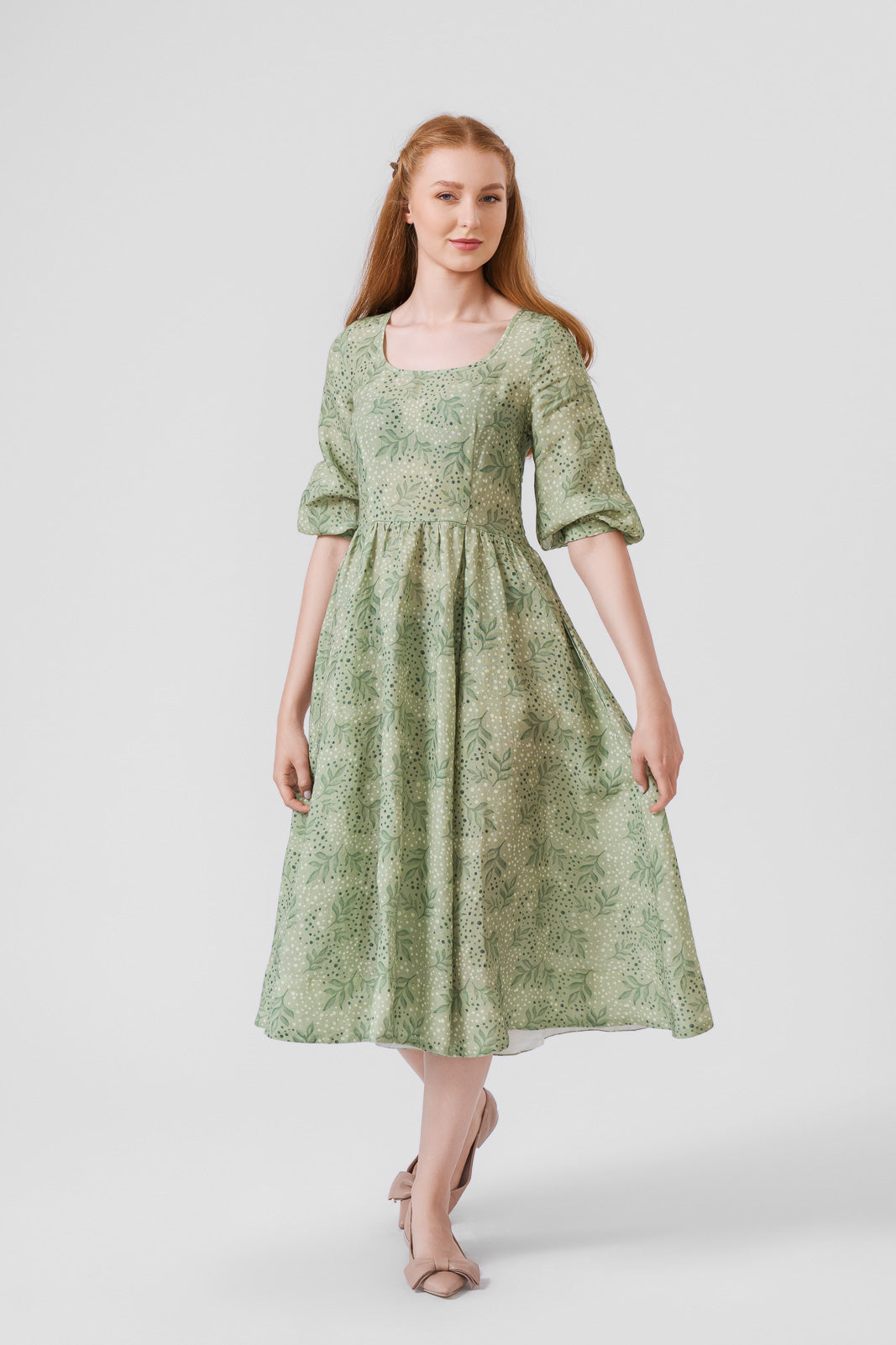 Carmen dress, 3/4 sleeves, #color_forest-fern